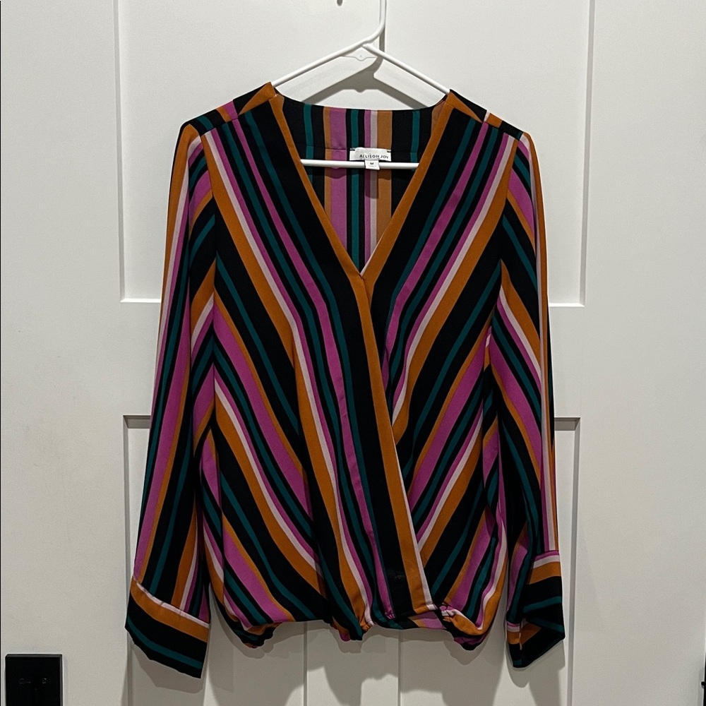 Allison Joy Multicolor Striped V-Neck Blouse